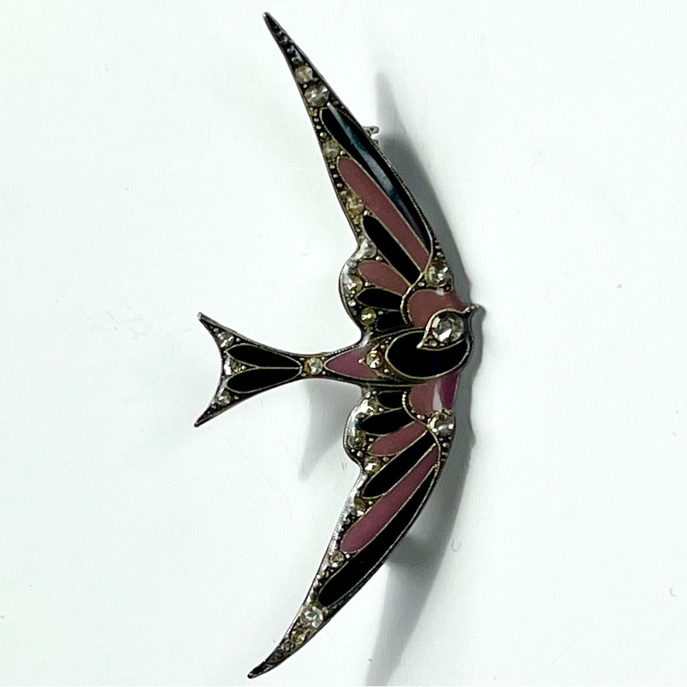 Vintage Art Deco Enamel Crystal Pin Soaring Bird Swallow Brooch Pierre Bex